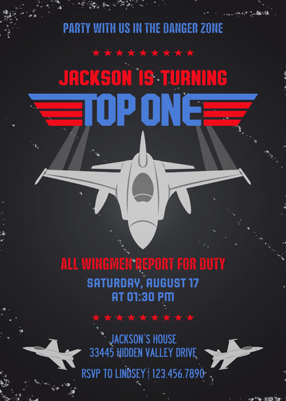 Top Gun One Jet Fighter customizable invitation template | Share or Print | boy | XR577