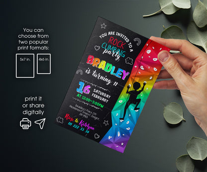 Rock Climbing customizable invitation template | Share or Print | DJ775
