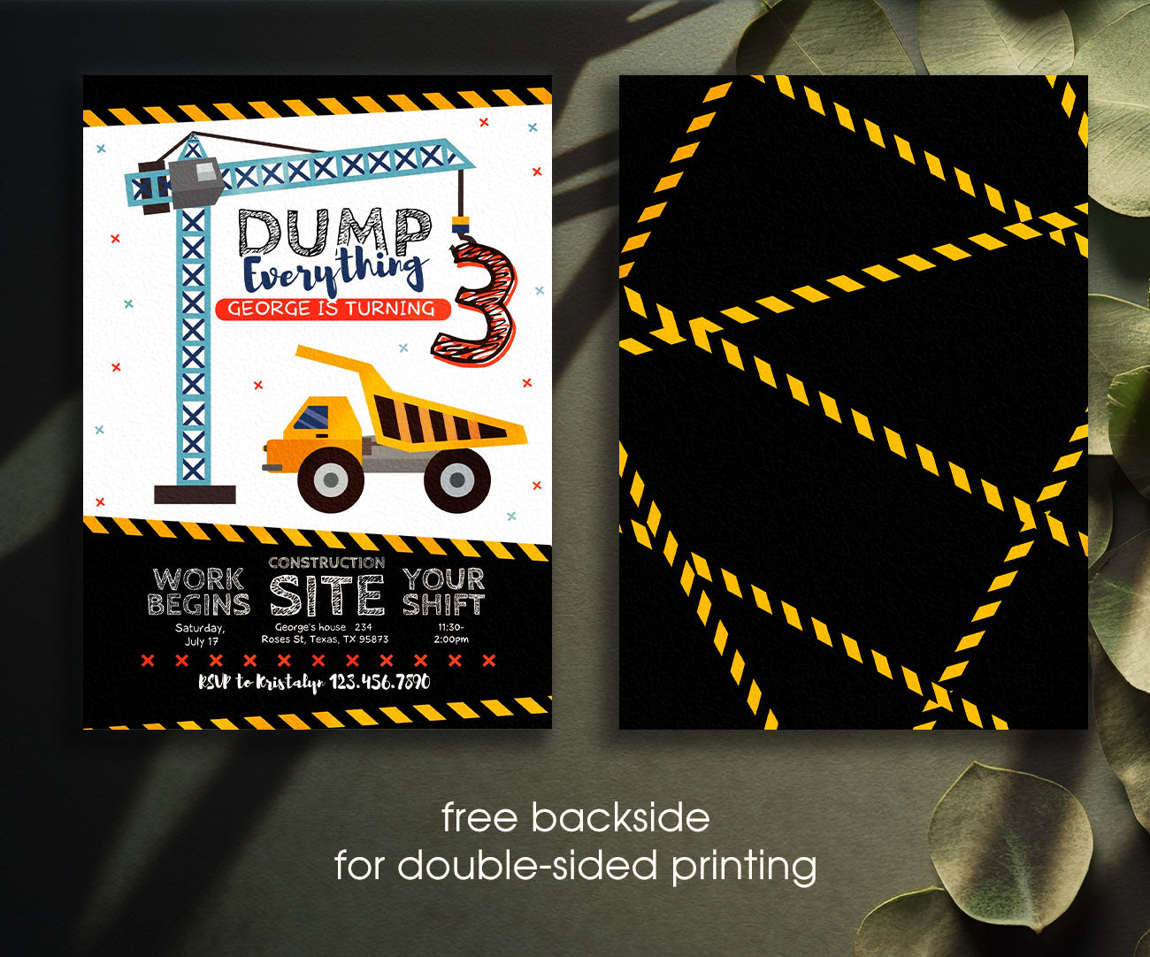 Dump Truck Construction customizable invitation template | Share or Print | boy | SE124