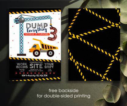 Dump Truck Construction customizable invitation template | Share or Print | boy | SE124