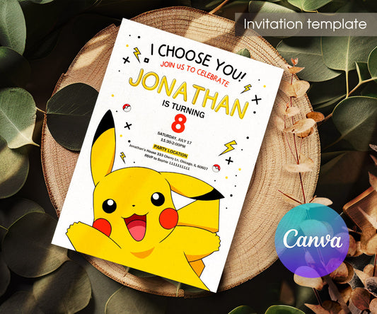 Pokemon Pikachu customizable invitation template | Share or Print | PR502