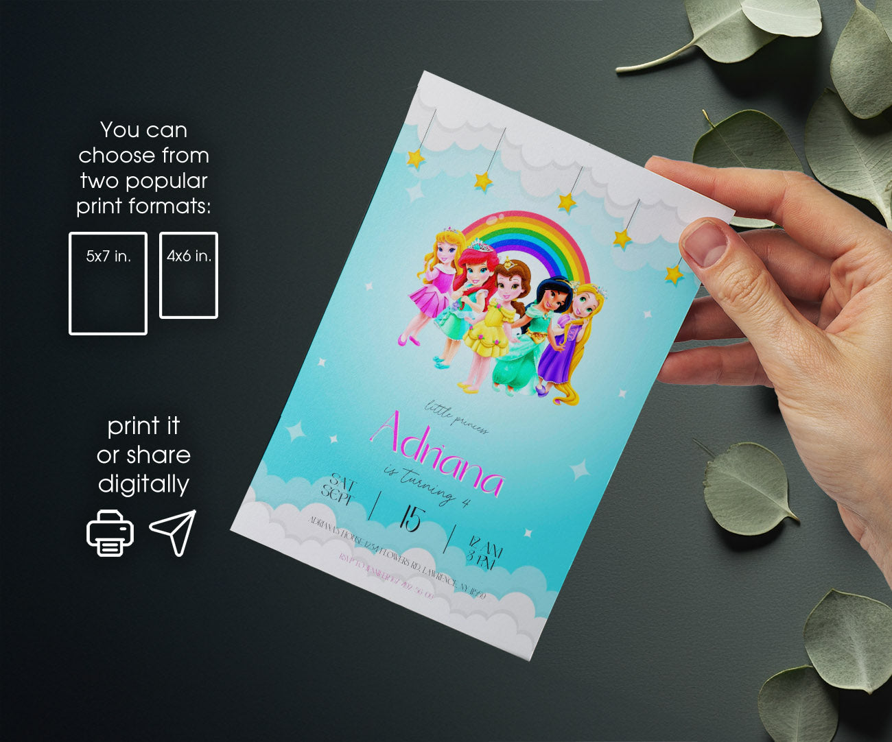 Disney Princess customizable invitation template | Share or Print | girl | XX181