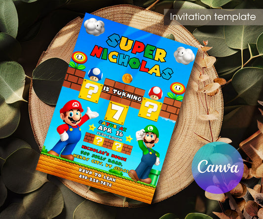Super Mario Bros customizable invitation template | Share or Print | NU265