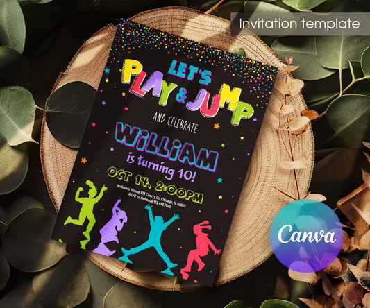 Trampoline Jump Party customizable invitation template | Share or Print | LJ925
