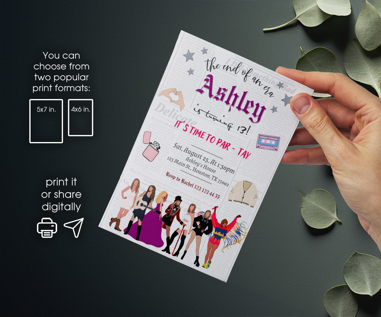 Taylor Swift Eras Tour customizable invitation template | Share or Print | girl | UU599