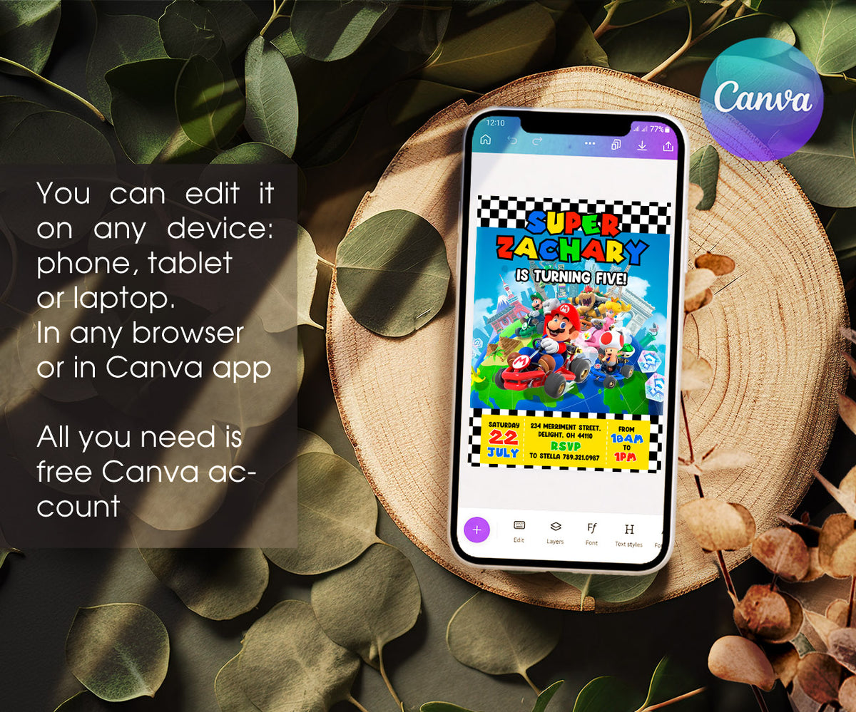 Mario Kart Gamer customizable invitation template | Share or Print | boy | JB821