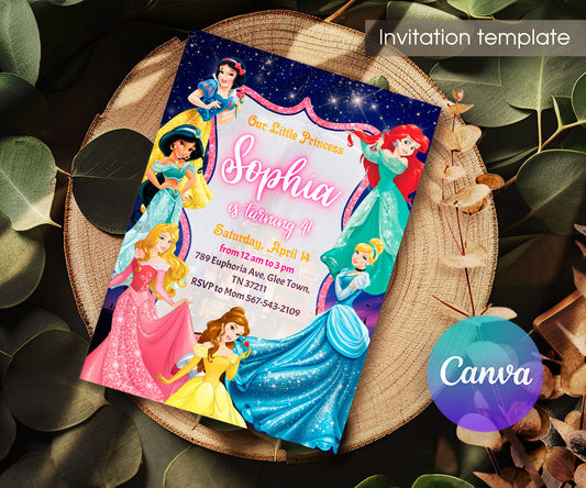Disney Princess customizable invitation template | Share or Print | girl | WH788