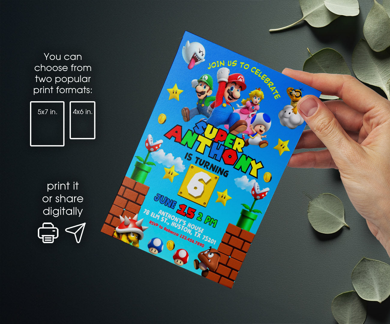 Super Mario Bros customizable invitation template | Share or Print | ZL607