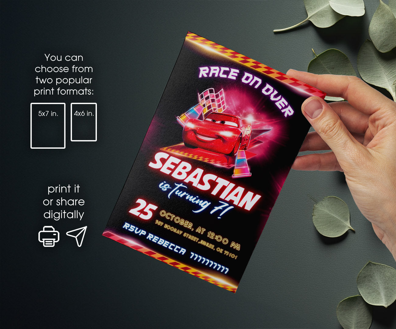 Cars Lightning McQueen customizable invitation template | Share or Print | boy | GO178