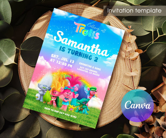 Trolls Poppy customizable invitation template | Share or Print | KD152