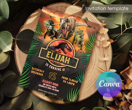 Jurassic Park Dinosaur customizable invitation template | Share or Print | PA389