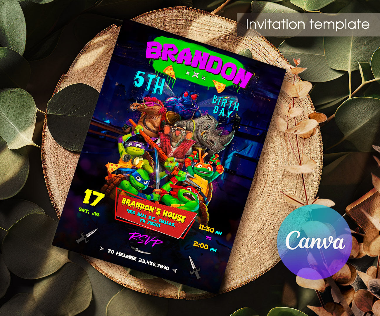 Teenage Mutant Ninja Turtles Mutant Mayhem customizable invitation template | Share or Print | boy | PW275