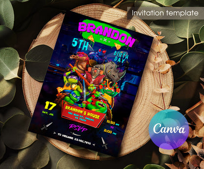Teenage Mutant Ninja Turtles Mutant Mayhem customizable invitation template | Share or Print | boy | PW275