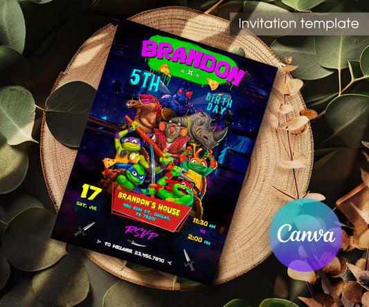 Teenage Mutant Ninja Turtles Mutant Mayhem customizable invitation template | Share or Print | boy | PW275