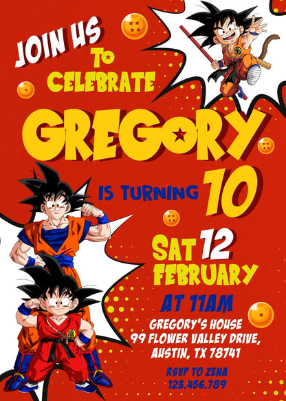 Dragon Ball Z Anime customizable invitation template | Share or Print | boy | XR755