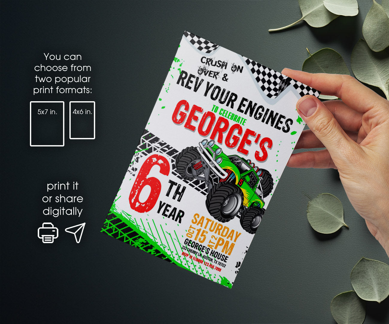 Monster Truck customizable invitation template | Share or Print | boy | GK208