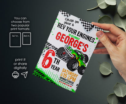 Monster Truck customizable invitation template | Share or Print | boy | GK208