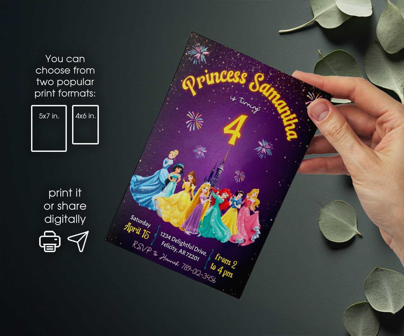 Disney Princess customizable invitation template | Share or Print | girl | BX195