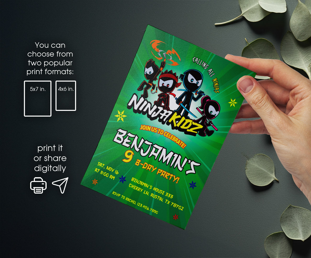 Ninja Kidz TV customizable invitation template | Share or Print | HH842