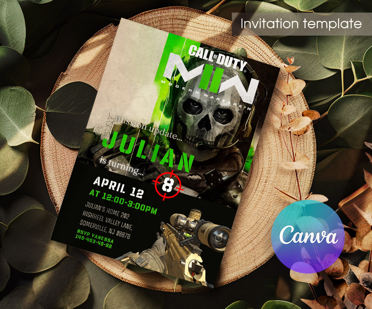 Call of Duty Gamer customizable invitation template | Share or Print | boy | XS479
