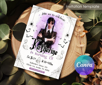 Wednesday Addams customizable invitation template | Share or Print | girl | KU543