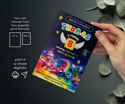 Mario Kart Gamer customizable invitation template | Share or Print | boy | NE324
