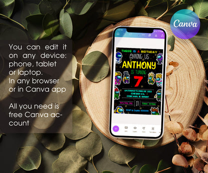 Among Us Gamer customizable invitation template | Share or Print | EJ652