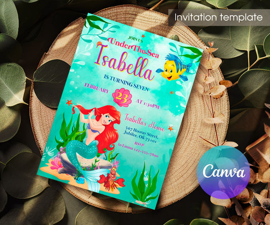 Ariel The Little Mermaid customizable invitation template | Share or Print | girl | OV972