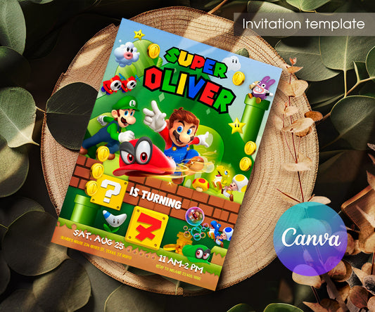 Super Mario Bros customizable invitation template | Share or Print | TD012