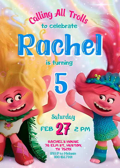 Trolls Poppy customizable invitation template | Share or Print | MW328