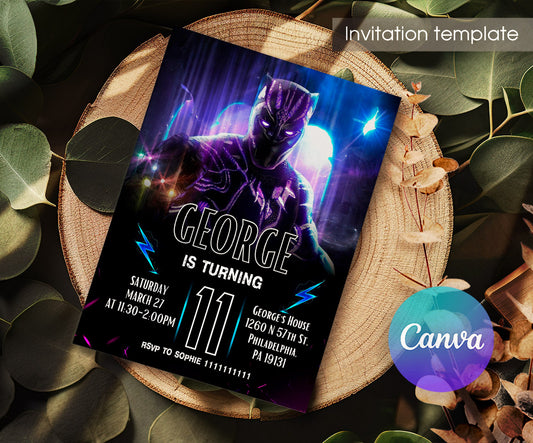 Black Panther Superhero Marvel customizable invitation template | Share or Print | boy | NZ291