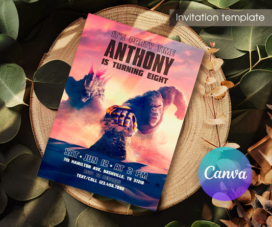 Godzilla X King Kong customizable invitation template | Share or Print | AO078