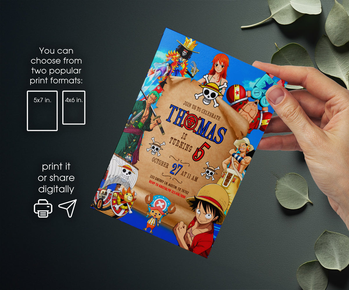 One Piece Monkey D.Luffy Anime customizable invitation template | Share or Print | FE997
