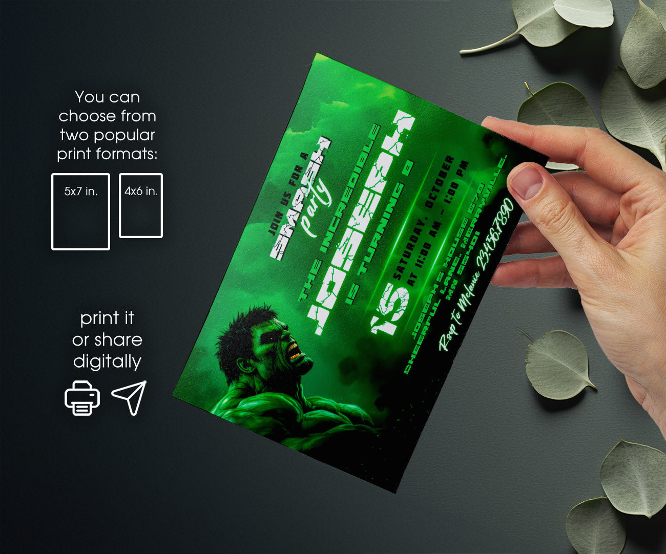 Hulk The Avengers Marvel Superhero customizable invitation template | Share or Print | boy | RY401
