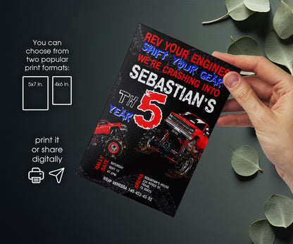 Monster Truck customizable invitation template | Share or Print | boy | WU975