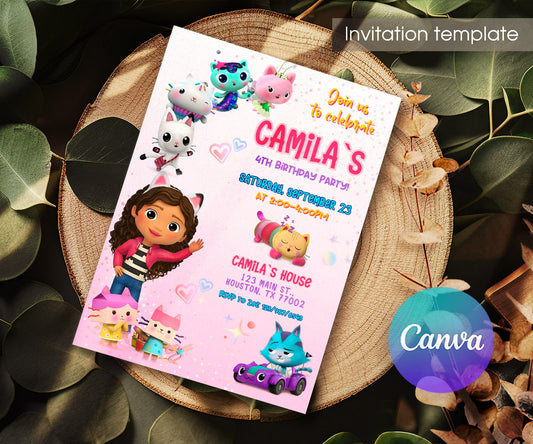 Gabby's Dollhouse Kitten customizable invitation template | Share or Print | girl | DU685