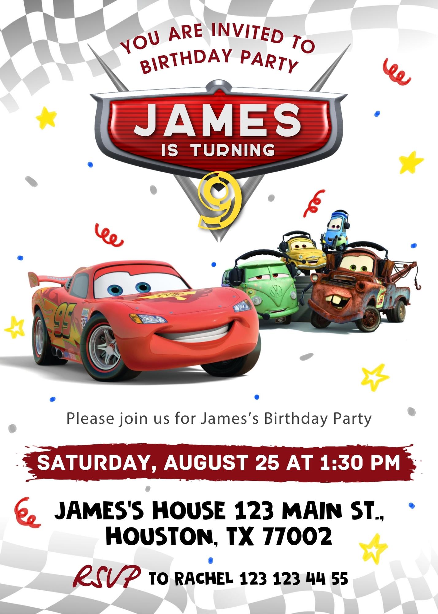Cars Lightning McQueen customizable invitation template | Share or Print | boy | JV142