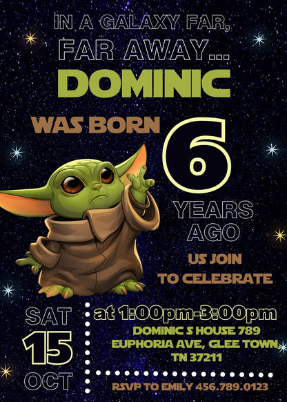 Baby Yoda Grogu Star Wars Mandalorian customizable invitation template | Share or Print | boy | XA616