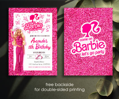 Barbie Pink customizable invitation template | Share or Print | girl | RE785