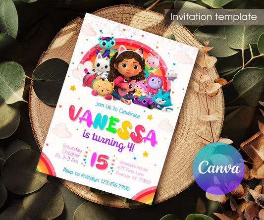 Gabby's Dollhouse Kitten customizable invitation template | Share or Print | girl | NM744