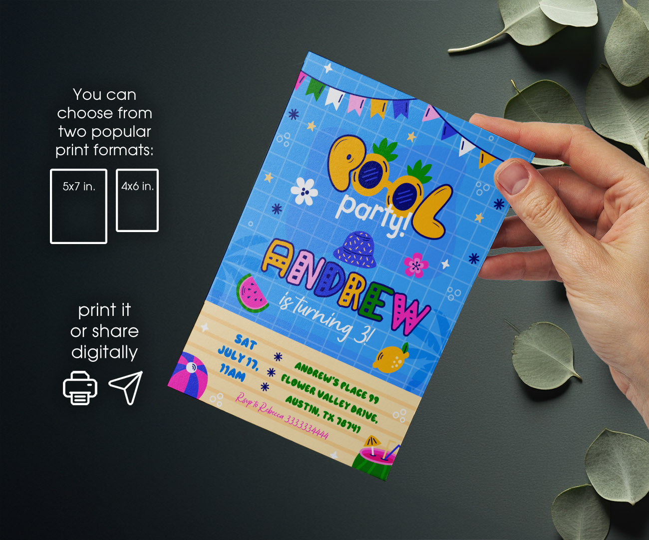 Pool Party customizable invitation template | Share or Print | boy | RJ005