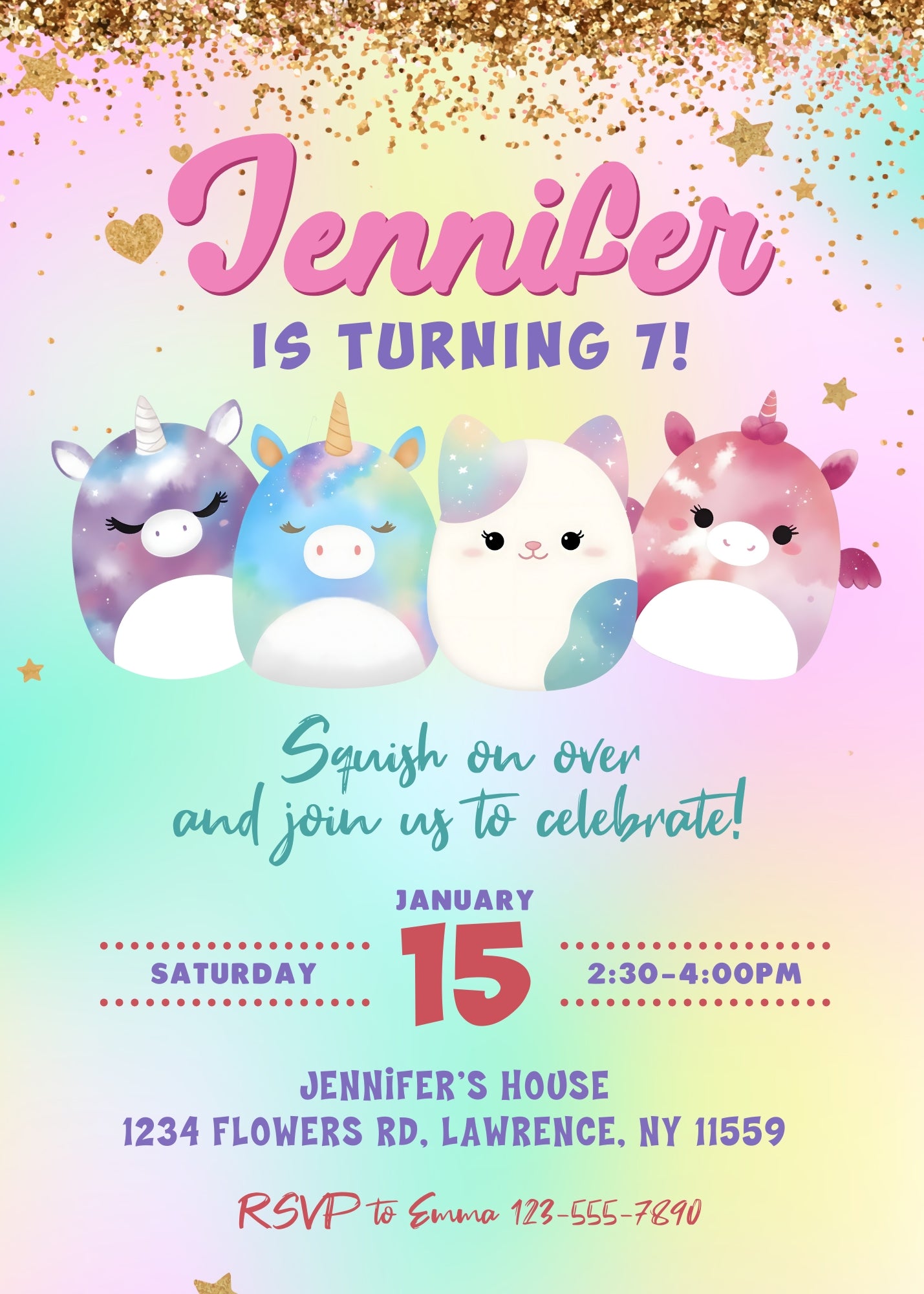 Squishmallows customizable invitation template | Share or Print | FB304