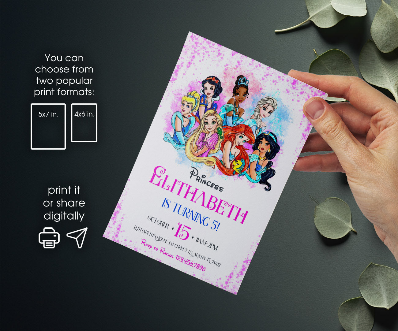 Disney Princess customizable invitation template | Share or Print | girl | MP835
