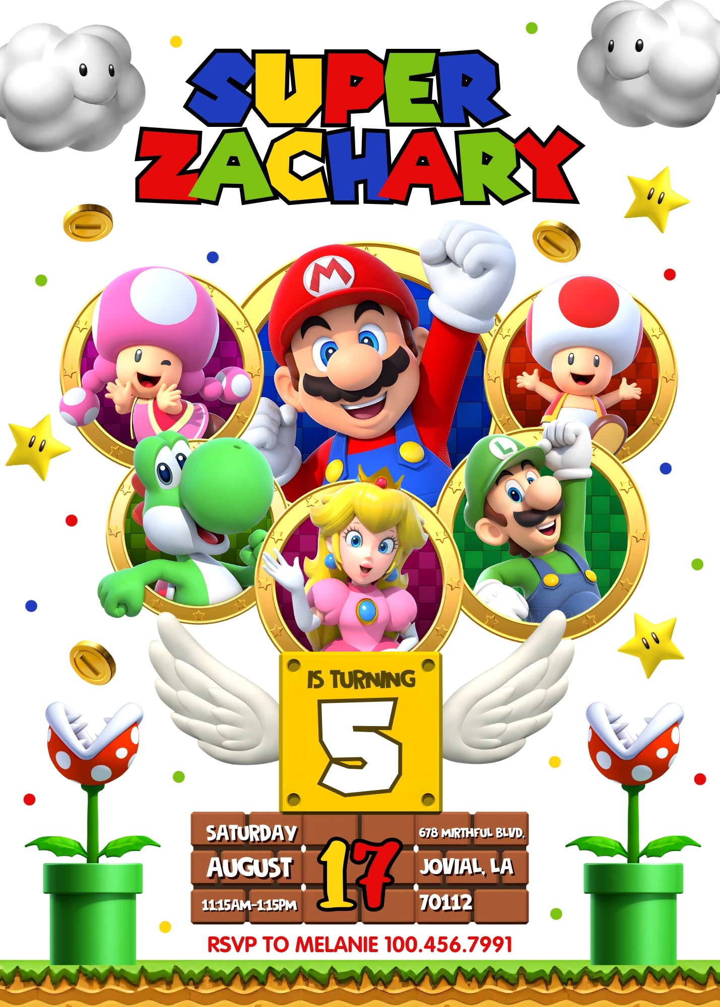 Super Mario Bros customizable invitation template | Share or Print | NO410