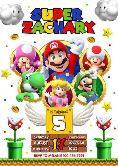 Super Mario Bros customizable invitation template | Share or Print | NO410