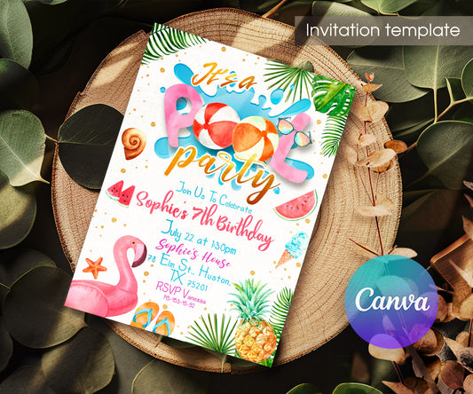 Pool Party customizable invitation template | Share or Print | ZB001