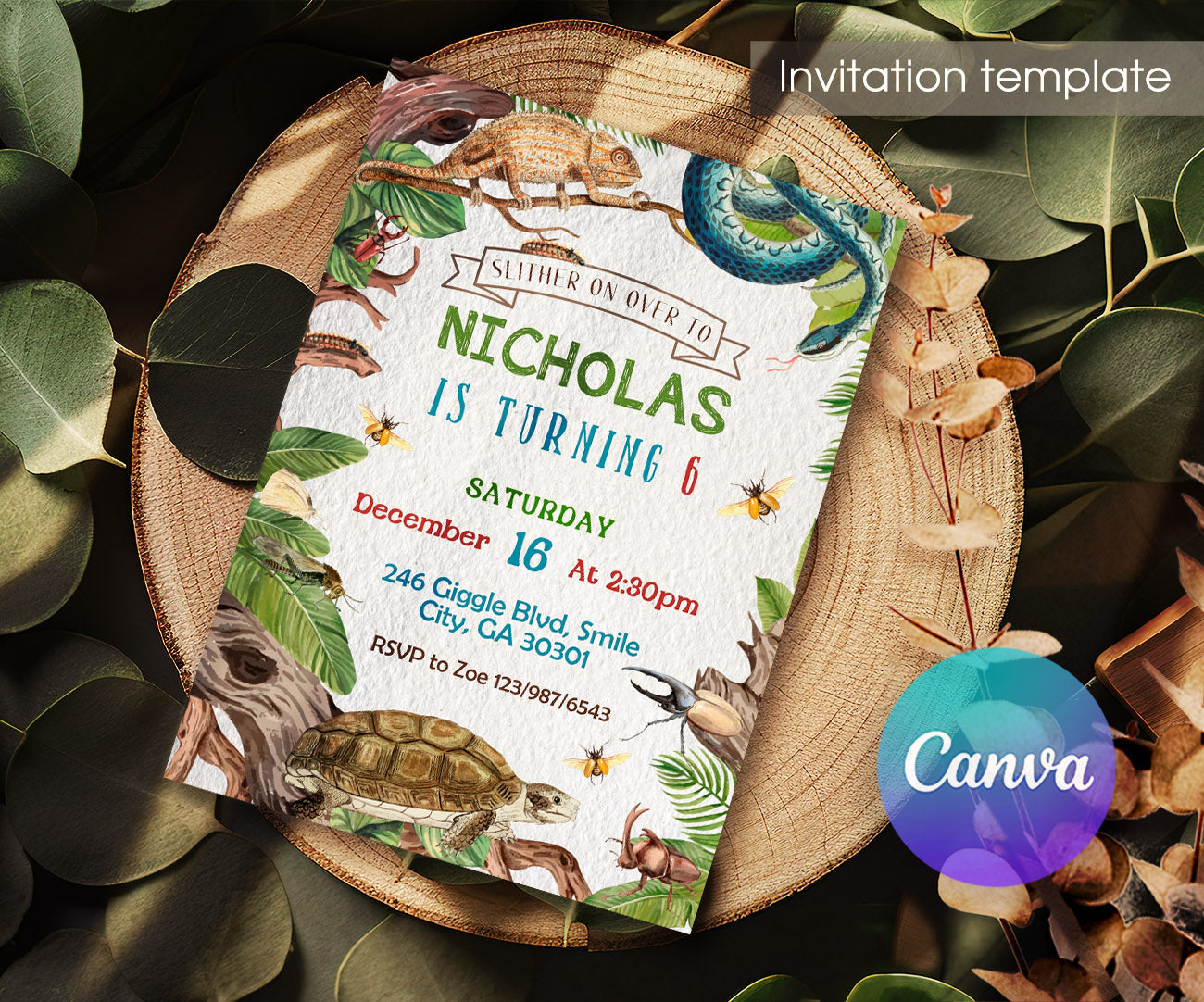 Reptile Lizard Snake customizable invitation template | Share or Print | EO126