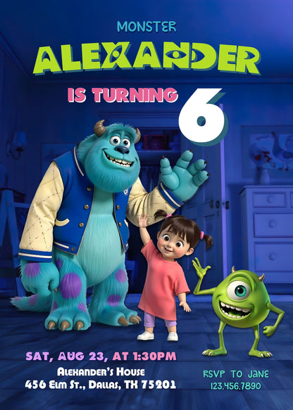 Monsters, Inc. customizable invitation template | Share or Print | NL257