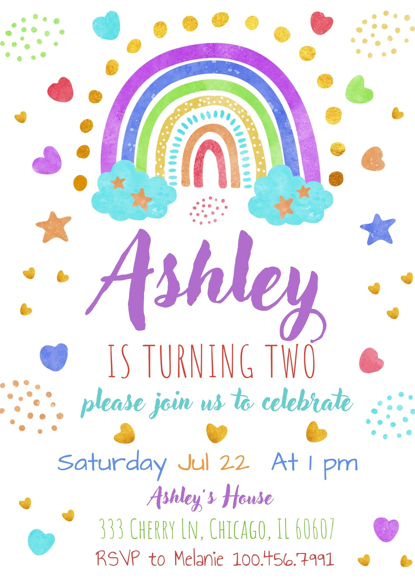 Rainbow Unicorn Party customizable invitation template | Share or Print | JT645