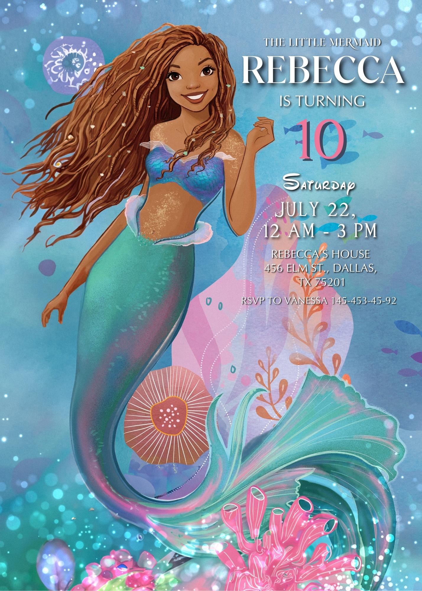 The Little Mermaid Ariel customizable invitation template | Share or Print | girl | UD428